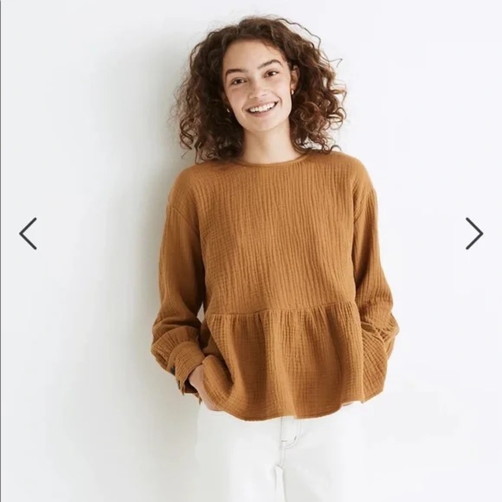 Madewell Yellow Button-Back Peplum Top
